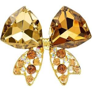 Broach Gold Rhinestone Bow with Gold Trim